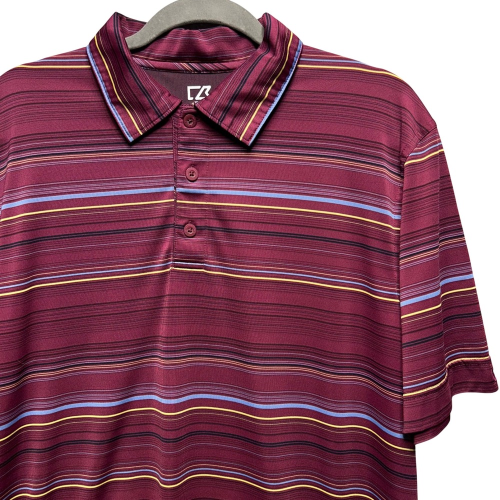 Cutter‎ & Buck Polo Shirt CB DryTec Mens L Burgundy Striped Gorpcore Dadcore